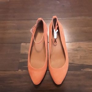 Madewell Orange suede ankle strap mini wedge, NWOT
